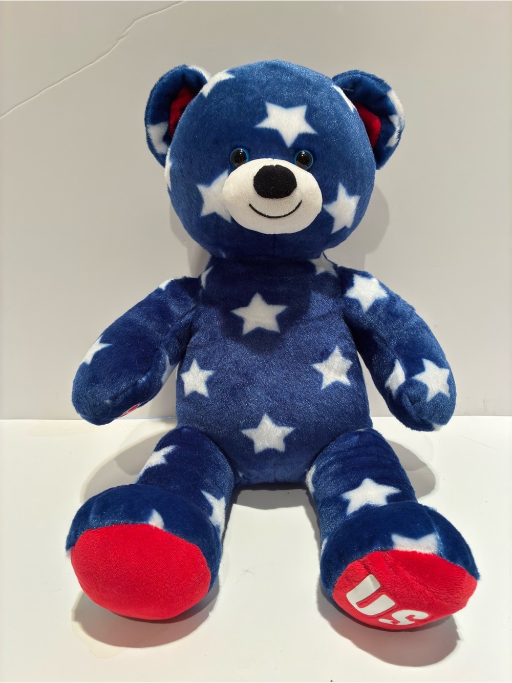 Build-A-Bear Navy Blue & White Star Plush Bear with Red Paw Accents